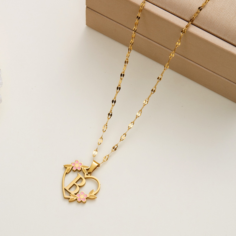 Collar con colgante de nombre y letra inicial de acero inoxidable con flor coreana para mujeres y hombres, gargantilla de amistad con letras de A-Z, de joyería