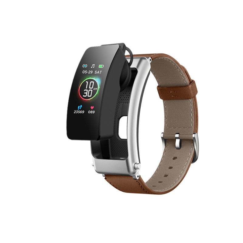 2022 K30 Draadloze Bluetooth Oortelefoon Smart Watch Gezondheid Tracker Stappenteller Fitness Armband Smart Polsband Bluetooth Headset: Silver leather