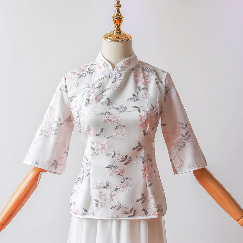 2 stykker/sett halvermet broderi vintage moderne tradisjonell kinesisk kjole qipao cheongsam kinesiske brudepikekjoler