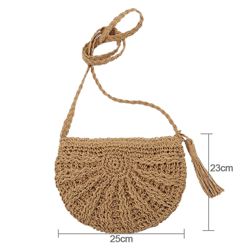 Summer Retro Straw Beach Bag Woven Tassels Messenger Handbags Women Fringed Crochet Straw Shoulder Crossbody Bag