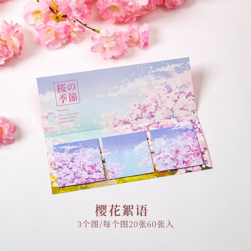 COO NOTE 60 Pages Romantic cherry blossom notes Sticky Memo Pad School Stationery Supplies: C