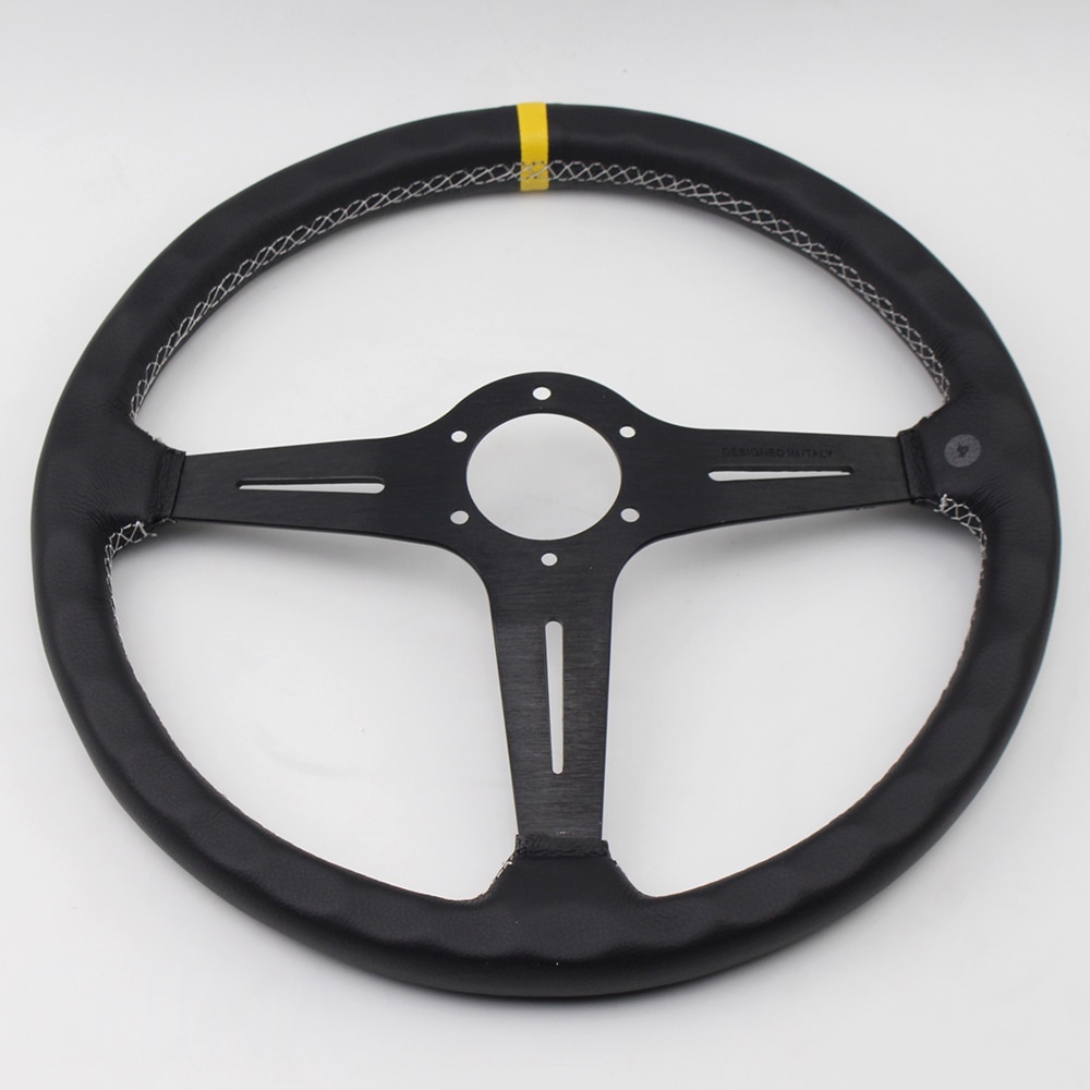 15" (370mm) ND Black Racing Steering Wheel flat Leather Racing Steering Wheels