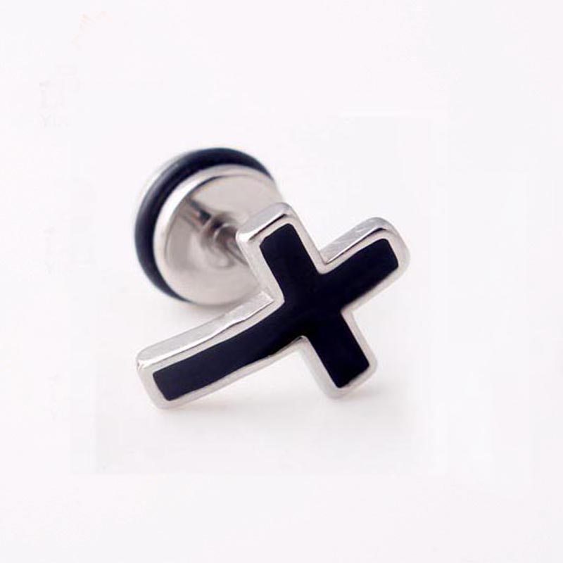 High Grade Stainless Steel Stud Earrings Anime Cross For Women Girls Geometric Ear Jewelry Birthday 2pieces: Light Yellow Gold Color