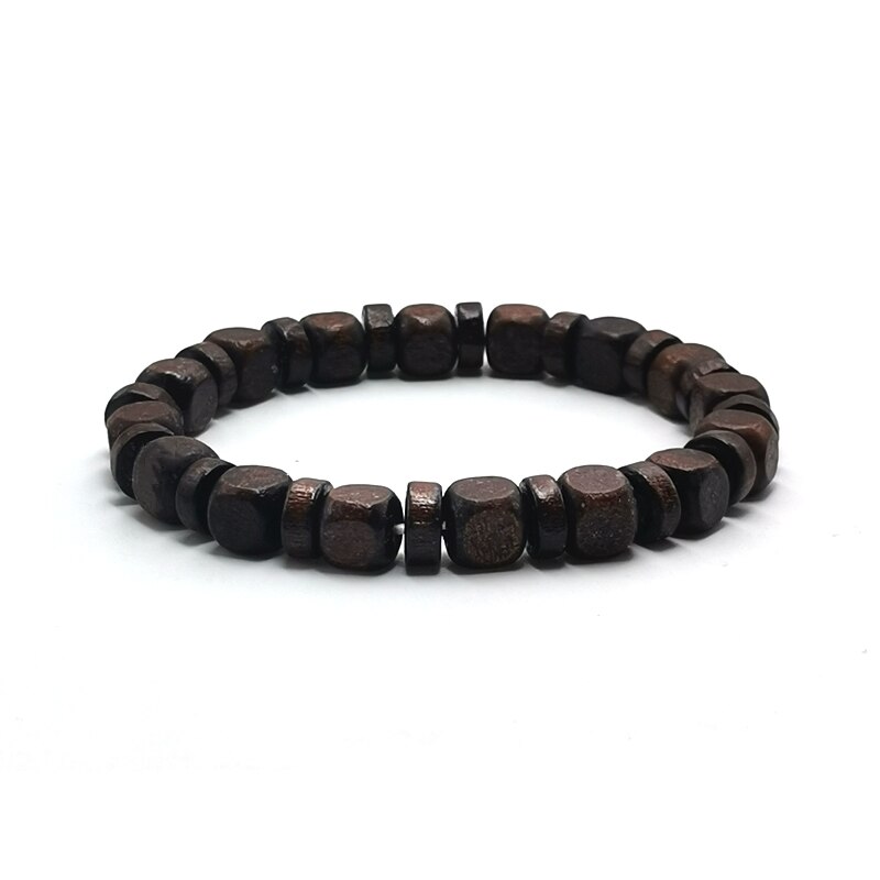 Minimalist Vintage Square Wooden Beads Bracelet Men Handmade Wood Strand Braslet Women Yoga Meditation Jewelry