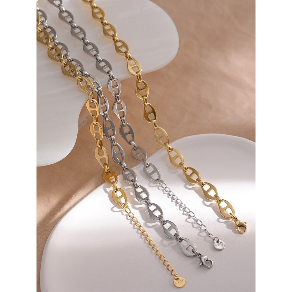 Yhpup 316l colar de corrente de aço inoxidável para as mulheres statement metal textura colar de colar grosso à prova dwaterproof água jóias presente