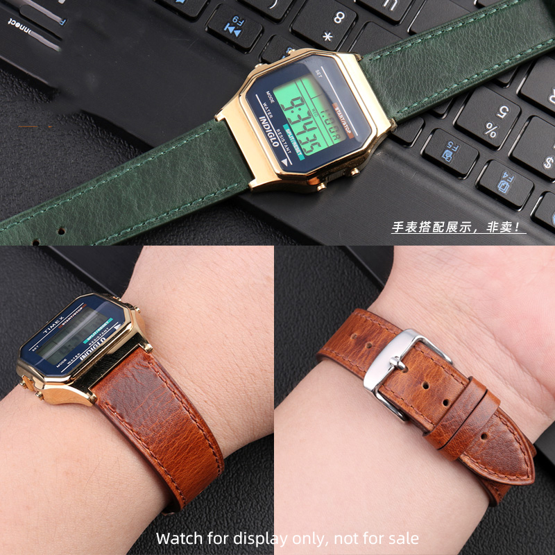 Para Casio pequeño cuadrado AE-1200WH AE1300 AQ-S810W A158 169 W-215/W-S200H SGW-300H correa de cuero pulsera Vintage 18mm TIMEX T80