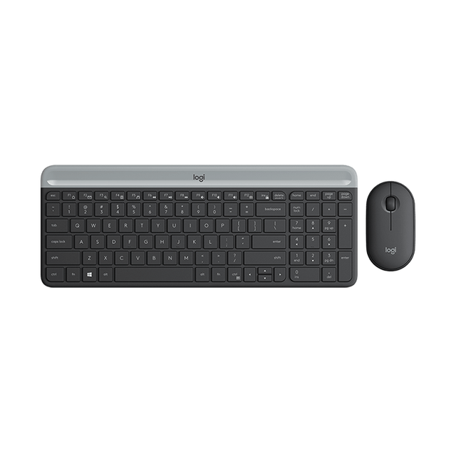 Logitech-teclado y ratón inalámbricos MK470, Combo óptico delgado de 1000DPI, Pebble, 2,4 GHz, para PC, portátil y oficina: Negro