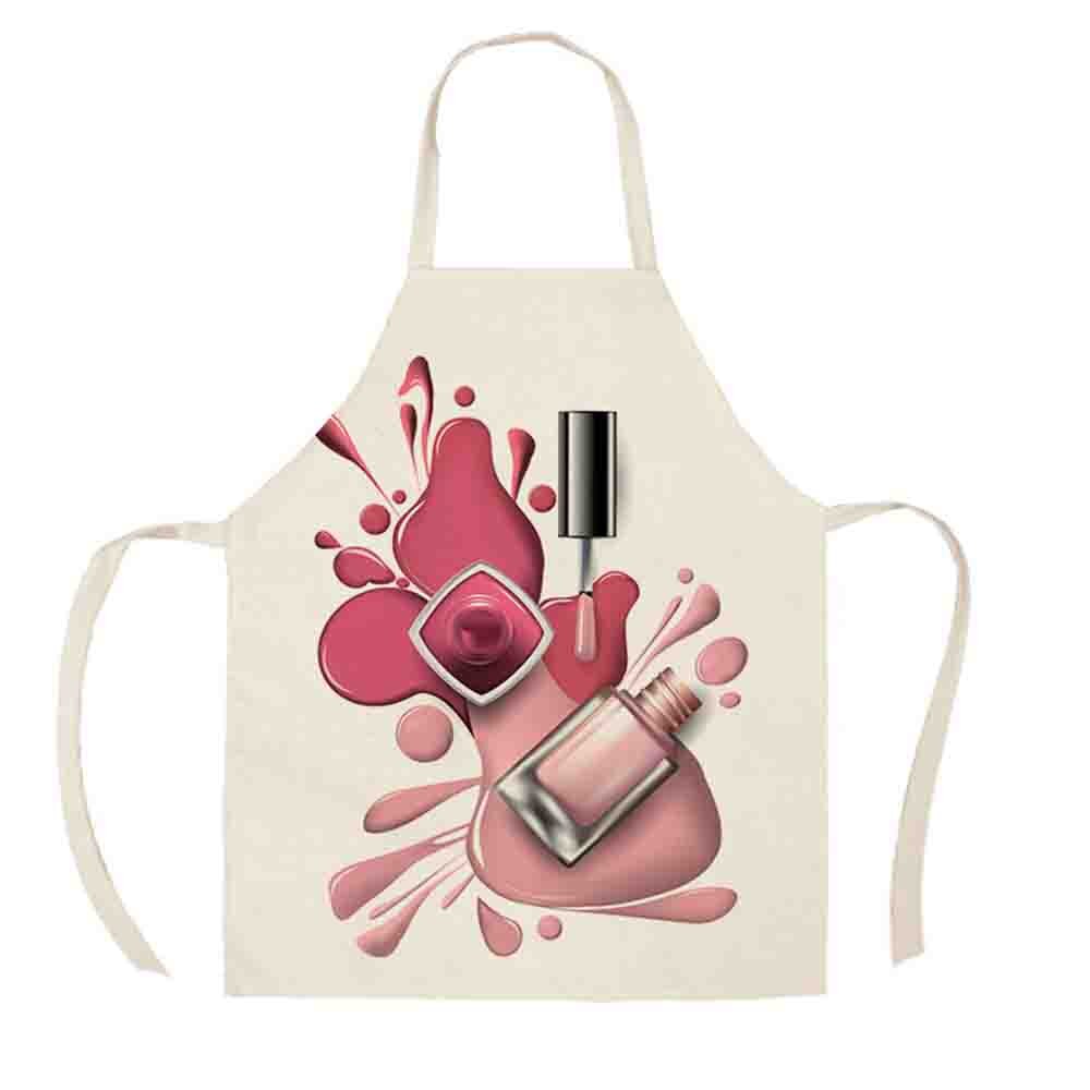 Delantal de algodón y lino con adorable esmalte para uñas, utensilios de limpieza para el hogar, cocina, dibujos animados: 01