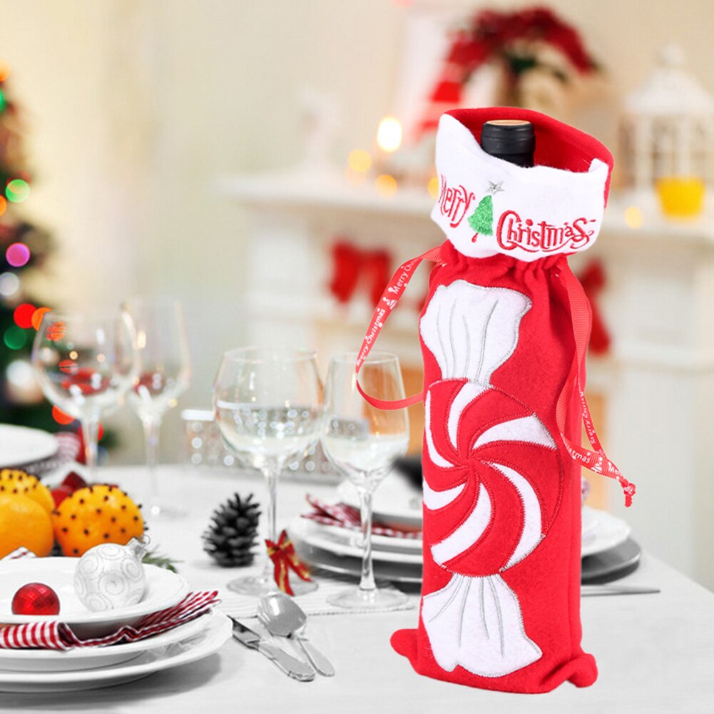 Rode Wijn Fles Schort Doek Champagne Zakken Houder Candy Tassen Ornamenten Voor Thuis Tafel Kerst Decoratie