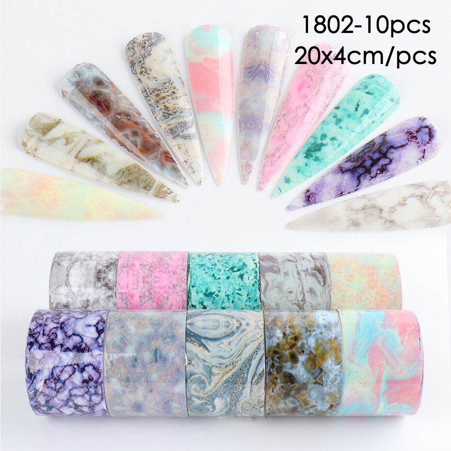 10Pcs Gradient Transfer Folie Sticker Voor Nail Marmeren Nail Folie Diy Nail Art Volledige Cover Wrap Polish Decoratie Manicure LY1802: 1802 10pcs-bag