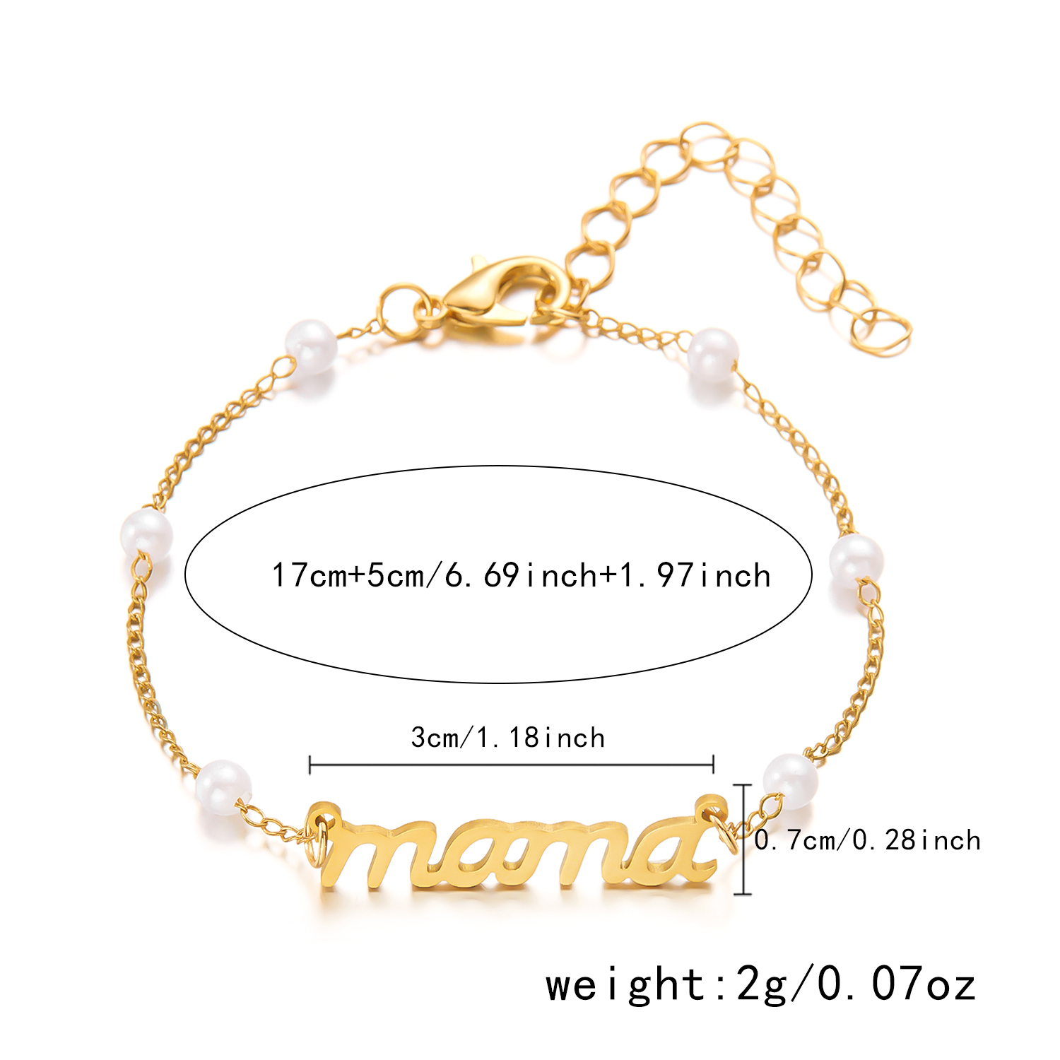 Pulseras con colgante de mamá con letras de perlas de imitación, dijes de , pulsera de cadenas de acero inoxidable para mujer, joyería, para el día de la madre