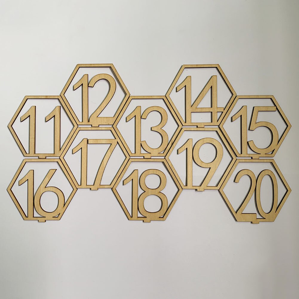 1-20 Numbers Wood Signs Wedding Hexagon Table Number Wooden Table Numbers Rustic Wedding Engagement Seat Numbers Sign H99F