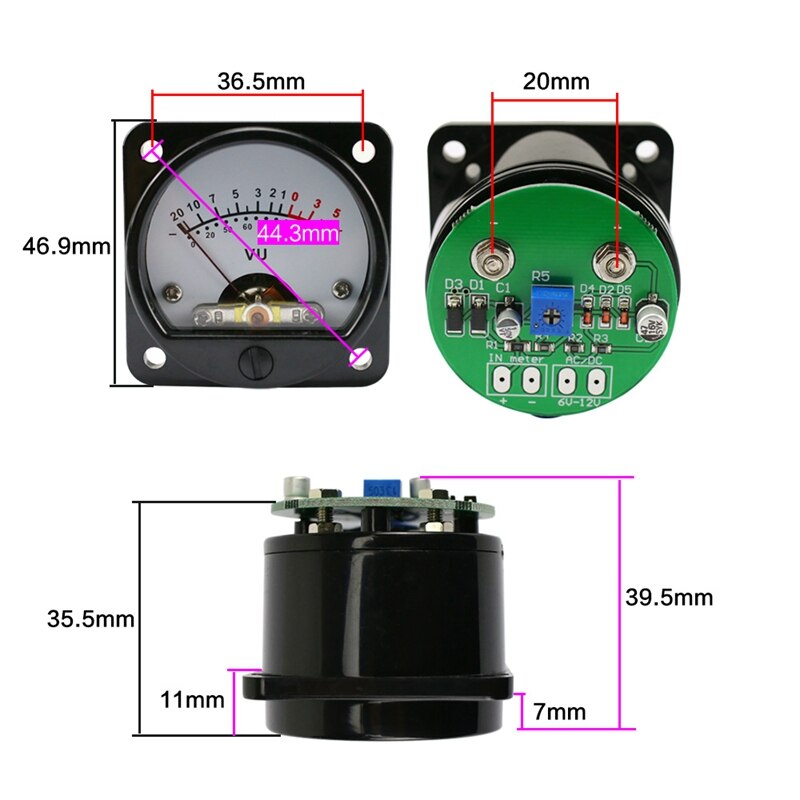 Audio VU-meter, 1,3-inch Display Aluminiumlegering 42dB Analoge VU-meter, Spraakgestuurde VU-paneelniveauversterker, Geluidsniveau-indicator voor Stereoversterker