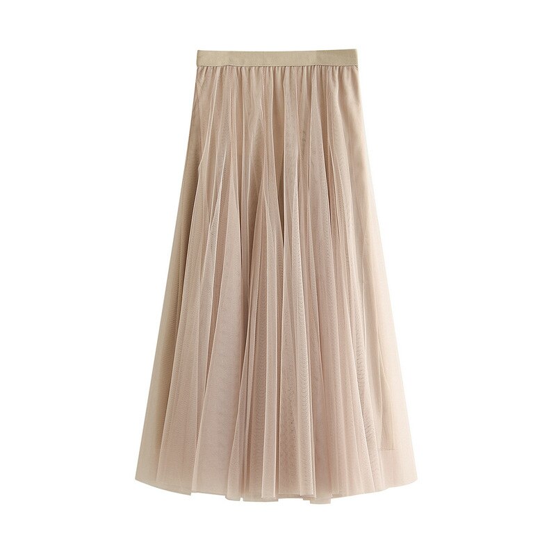 Falda larga de tul de 3 capas para otoño e invierno, falda Swing de estilo coreano para mujer, color rosa, verde, gris, azul, marrón, negro: 1