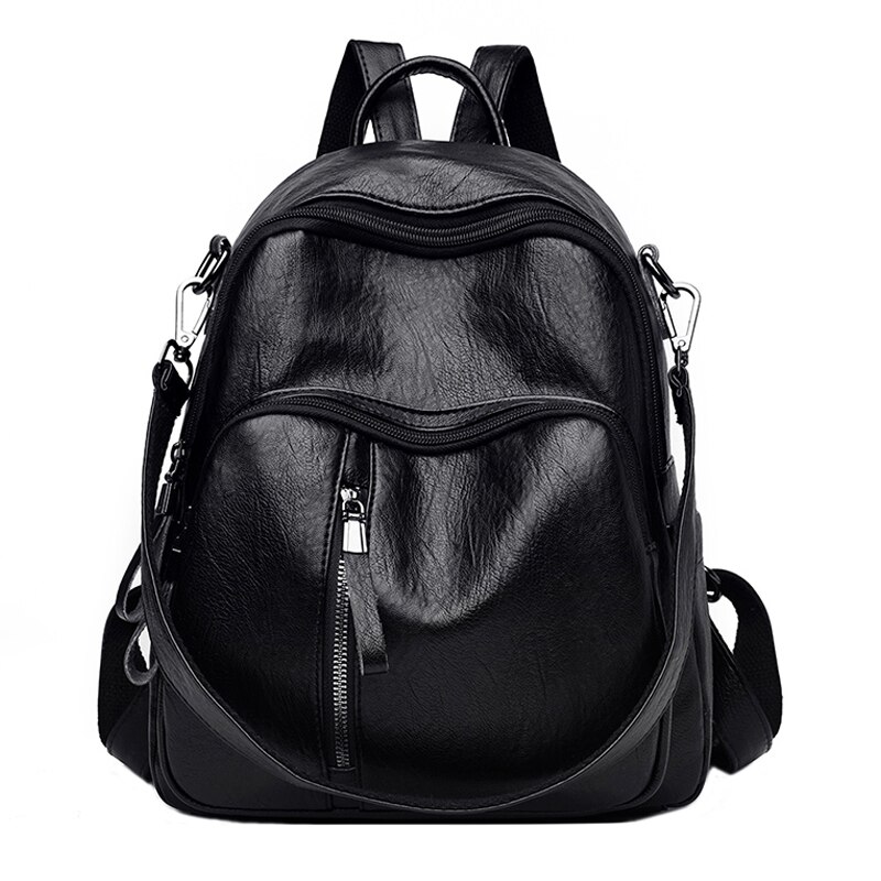 Backpack For Women Leather Bagpack Big Capacity Ladies Leisure Pack Black Ladies School Bag Pack: Black