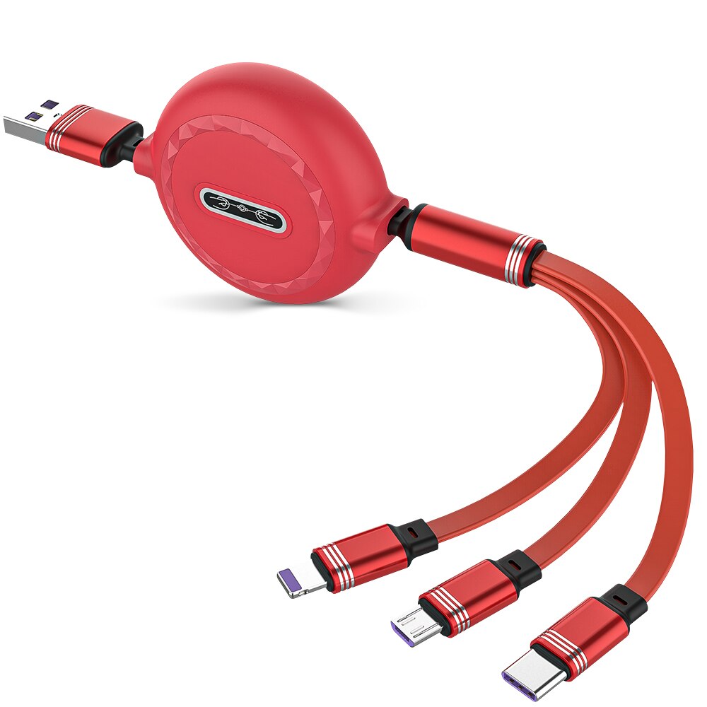 Voor Iphone 13 3in1 8 Pin Micro Usb Type C Kabel Voor Huawei Samsung Usb C Lader Kabel Intrekbare 120cm 3A Opladen Usb C Kabel: Rood