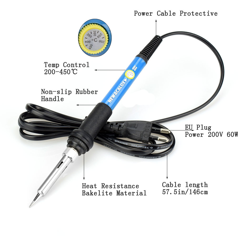 NEWACALOX 60W 110V/220V Adjustable Temperature Electric Soldering Iron Kit Welding BGA Repair Tool Set Solder Wire Test Pencil