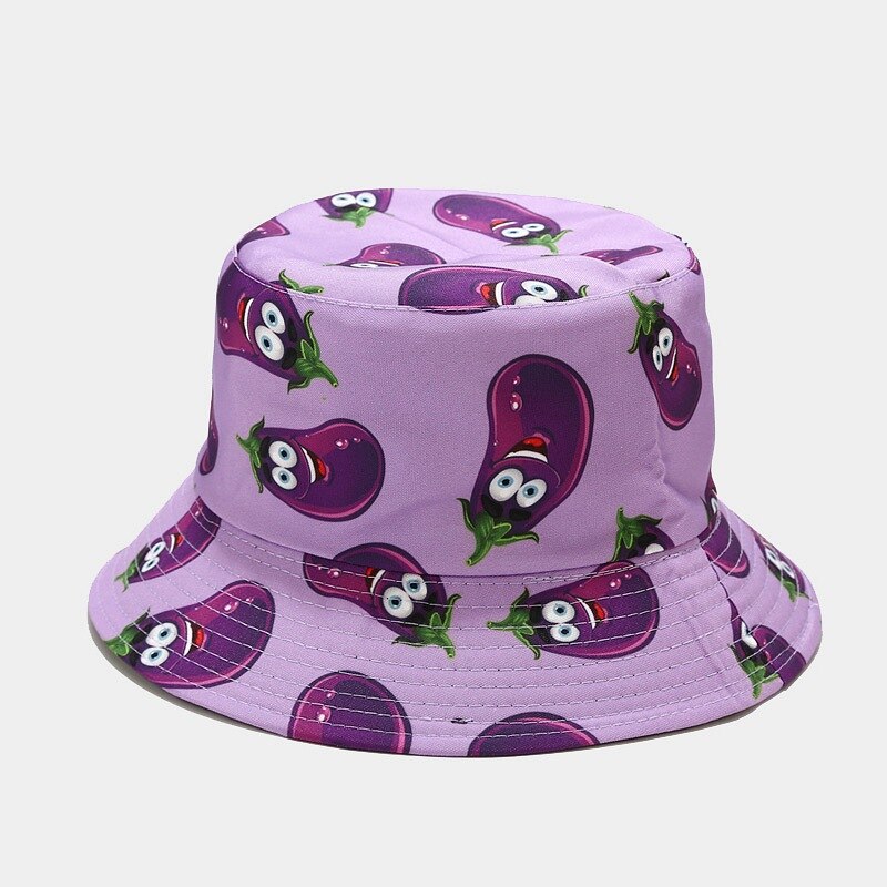 Cartoon Printed Cute Bucket Hat Summer Reversible Fishermant Hat For Women Men Street Hip Hop Fishing Cap Gorro: eggplant purple