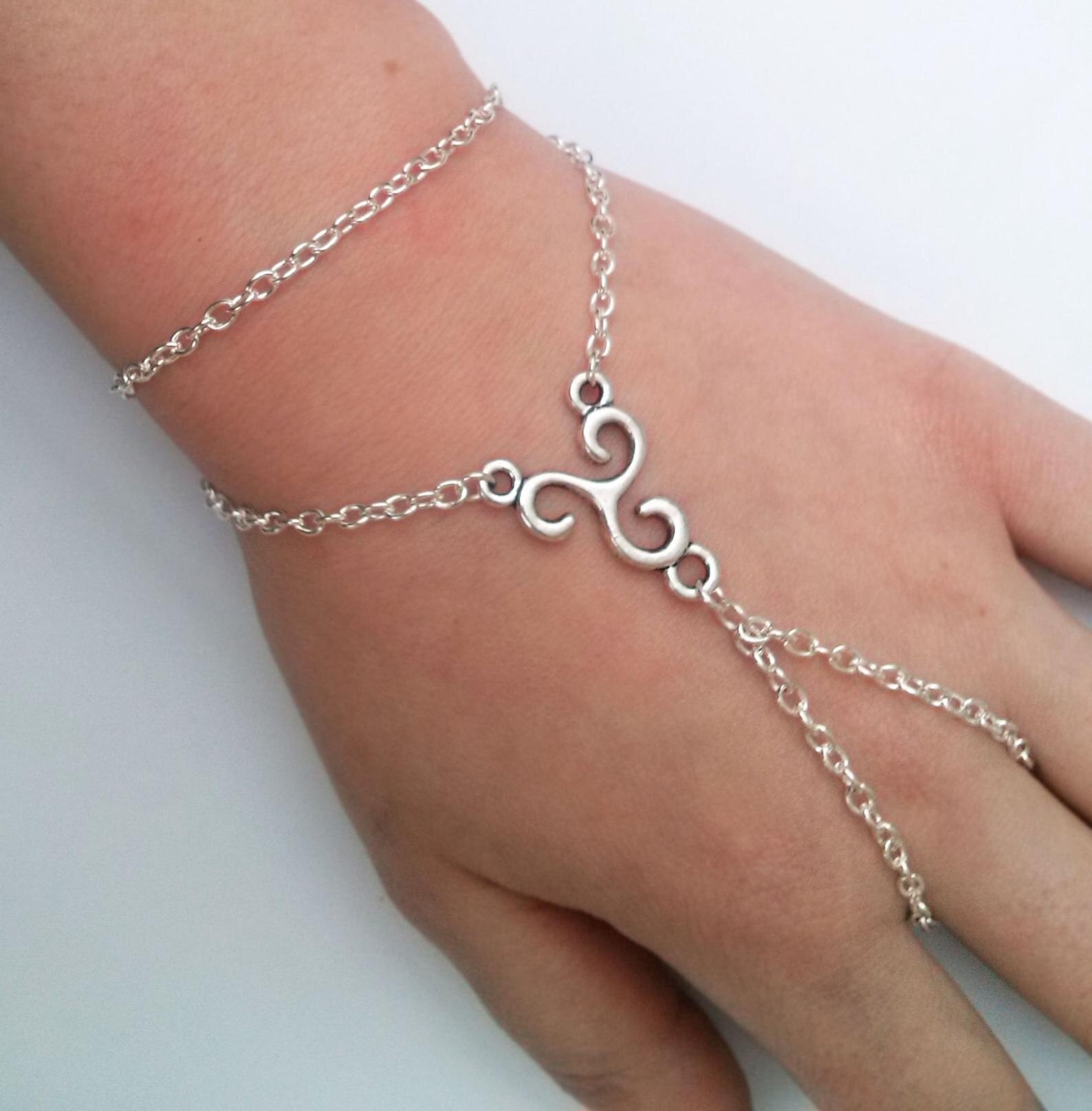 Gouden Hand Chain, Hand Sieraden, Slave Armband, Boho Vinger Armband, Ring Ketting Hechten Armband, vriendschap Armband: Silver--05
