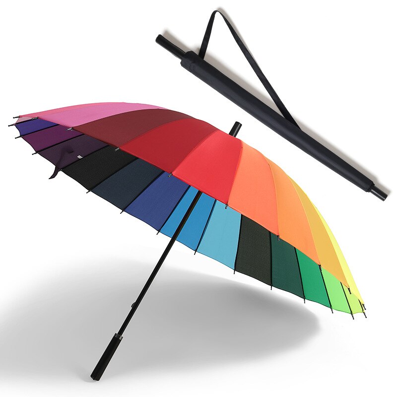 YRYP pluie parapluie hommes femmes 24K verre fibre parapluie forte coupe-vent poignée femmes paraguay: Rainbow