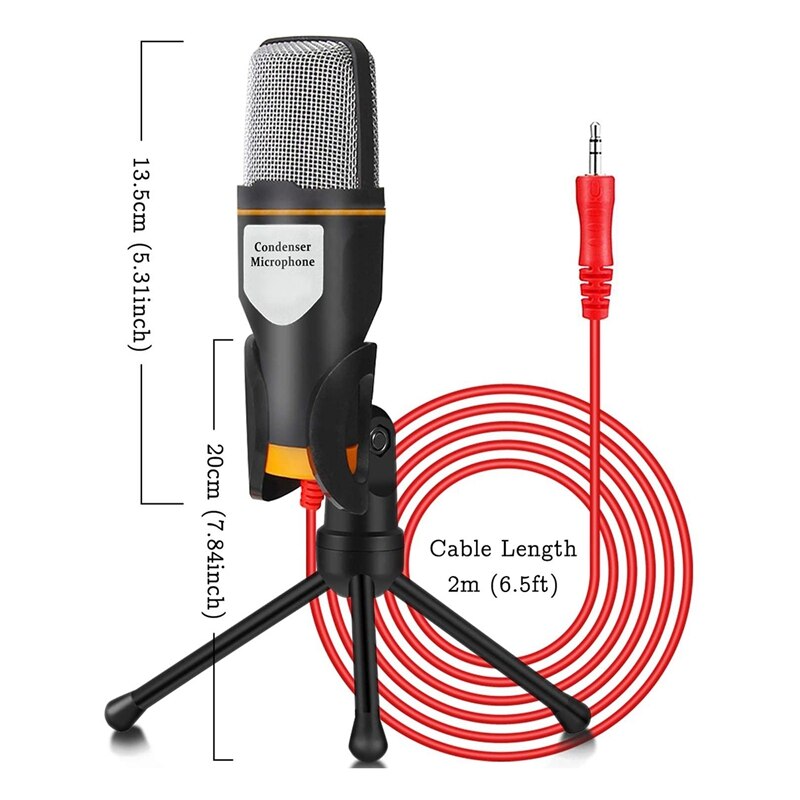 with Mic Stand, 3.5mm Jack Recording Condenser Microphone Compatible with PC, Laptop, iPad, Phone