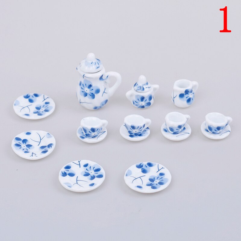 4 patronen 1:12 Miniatuur 15Pcs Porseleinen Kopje Thee Set Sits Bloem Servies Keuken Poppenhuis Meubels Speelgoed Voor Kinderen: 1