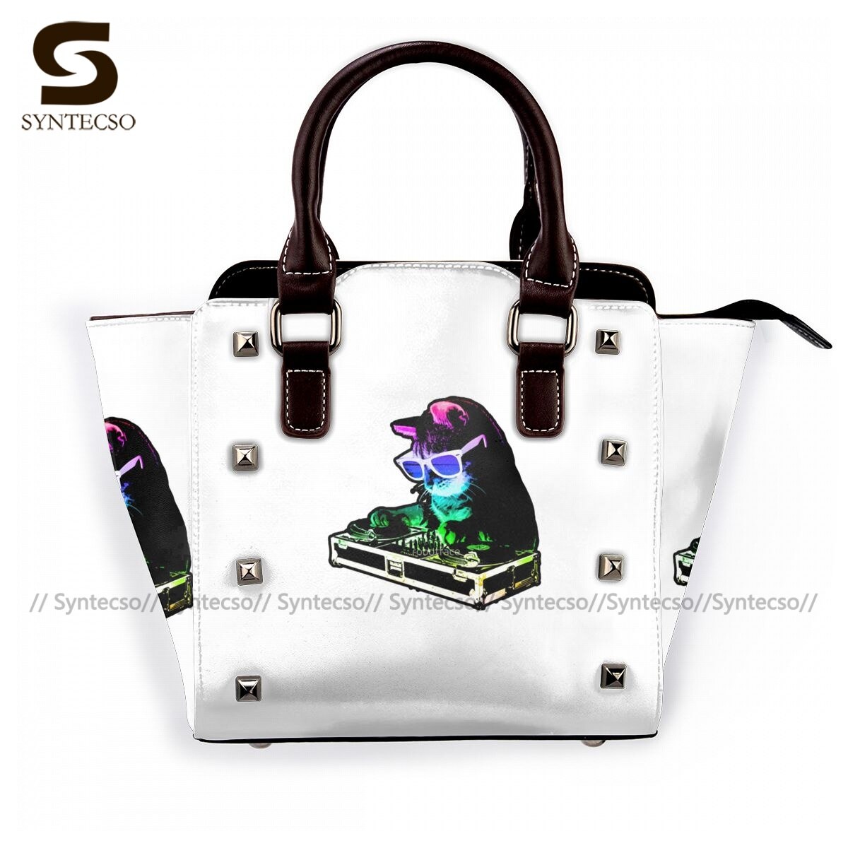 Lustige katzen-schultertasche, Jahrgang-handtasche, leder, reisetasche für damen: 2