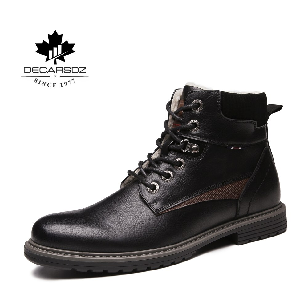 DECARSDZ-Botas de invierno para hombre, zapatos de , botas cómodas de cuero con cordones, cálidas y cortas de felpa, para invierno,