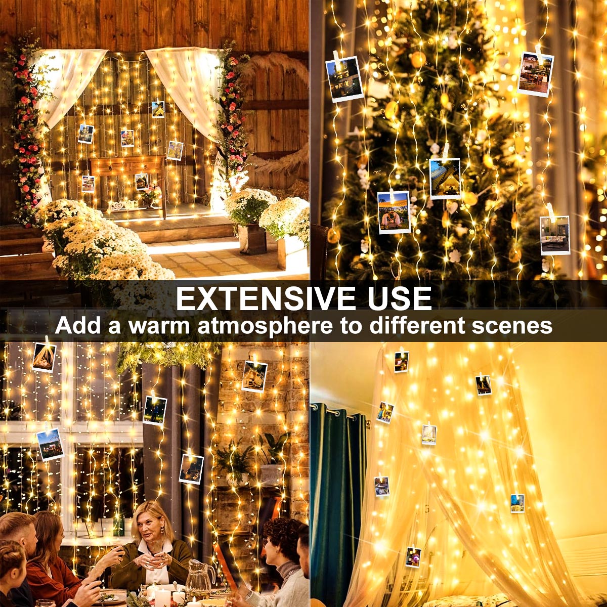 Guirnaldas de cortina con Clip para fotos, LED USB con 20 ganchos, 8 modos de luces para pared, dormitorio, , boda, decoraciones navideñas DIY
