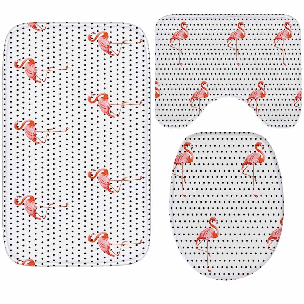 Bamboe bedrukte badmattenset, flanellen toiletbrilhoes, antislip badmat, badmat, wasbare douchevloermat: Flamingo / Groot formaat