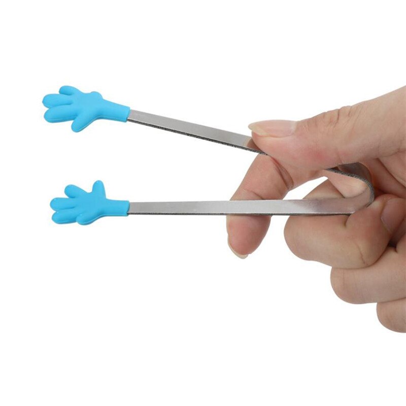 4 Colors Palm Salad Serving BBQ Tongs Stainless Steel Handle Utensil Hand Shape Kitchen Cooking Tools Mini Silicone Food Clip