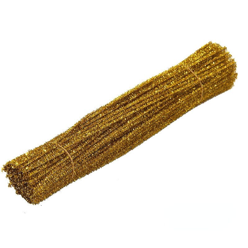 100pcs 30cm 12'' Pipe Cleaners Sparkle Christmas Chenille Craft Stems Plush Wired Sticks Xmas DIY Supplies Gold Silver Red Green: gold
