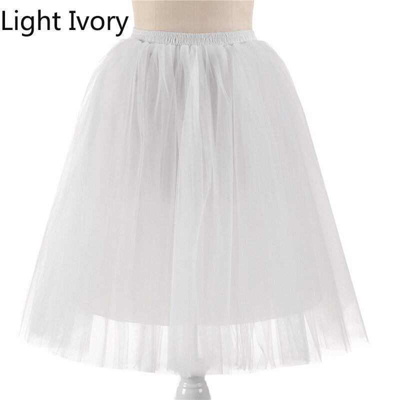 Woman Petticoats Underskirt Knee Length Short Wedding Crinolines Puffy Tutu Adulto Rockabilly Tulle Dress Skirt Slip Jupon Femme: Ivory
