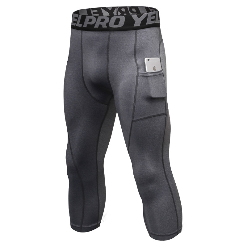 3/4 compressiebroeken voor heren, sneldrogend, geschikt voor de sportschool, training, basketbal, hardlopen, atletiek, sport, training, basislaag.: Xxl / Grijs
