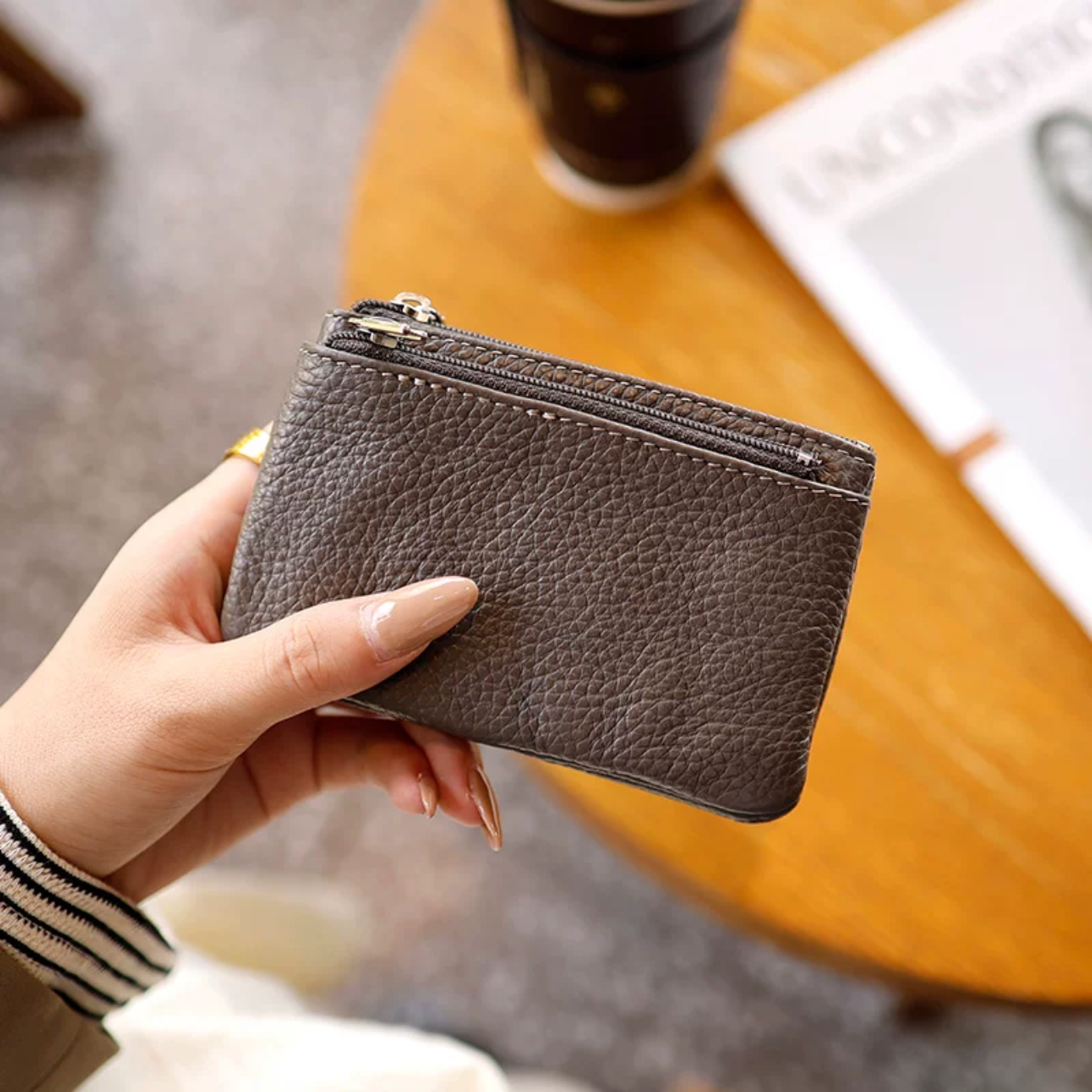 Women Small Wallet For Ladies Zipper Card Purse Key Storage Bag cowhide Short Wallet Female: Blue