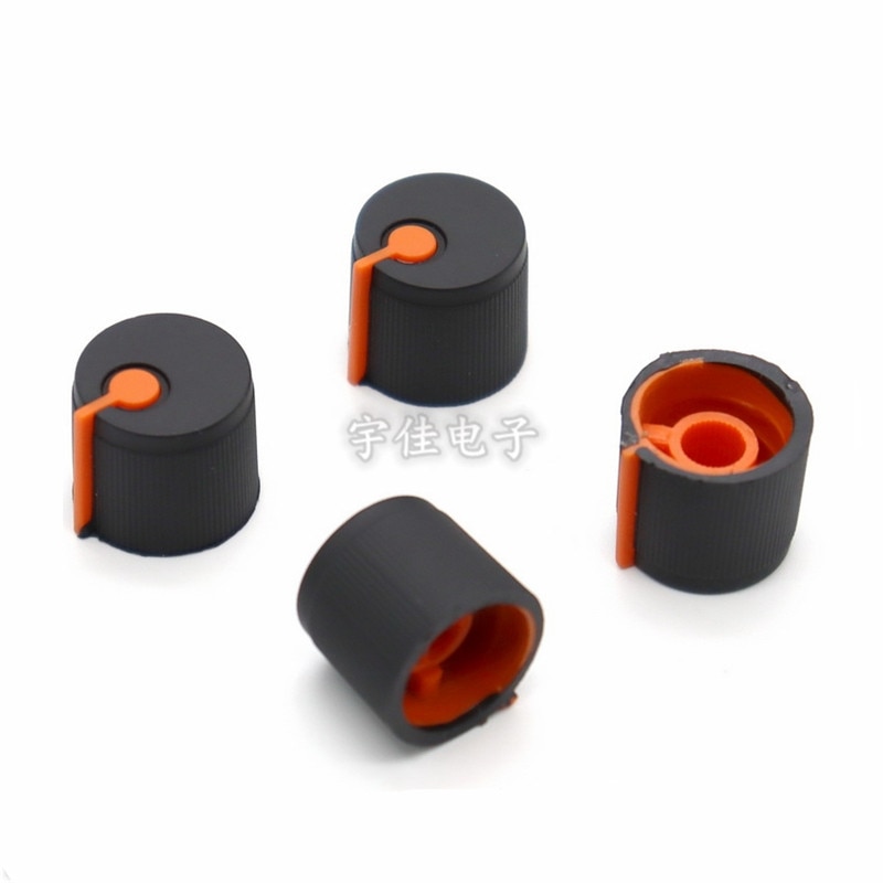 10 szt. 17*15mm czarne pomarańczowe plastikowe gumowe pokrętło pół uchwyt w kształcie litery D wewnętrzny otwór 6mm pokrętło regulacji potencjometru