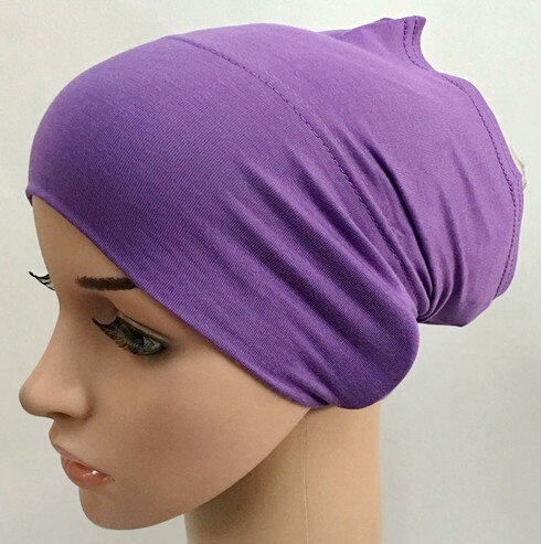 Zachte Modal Inner Hijab Caps Moslim Stretch Tulband Cap Islamitische Underscarf Motorkap Hoed Vrouwelijke Hoofdband Tube Cap Turbante Mujer: Purple