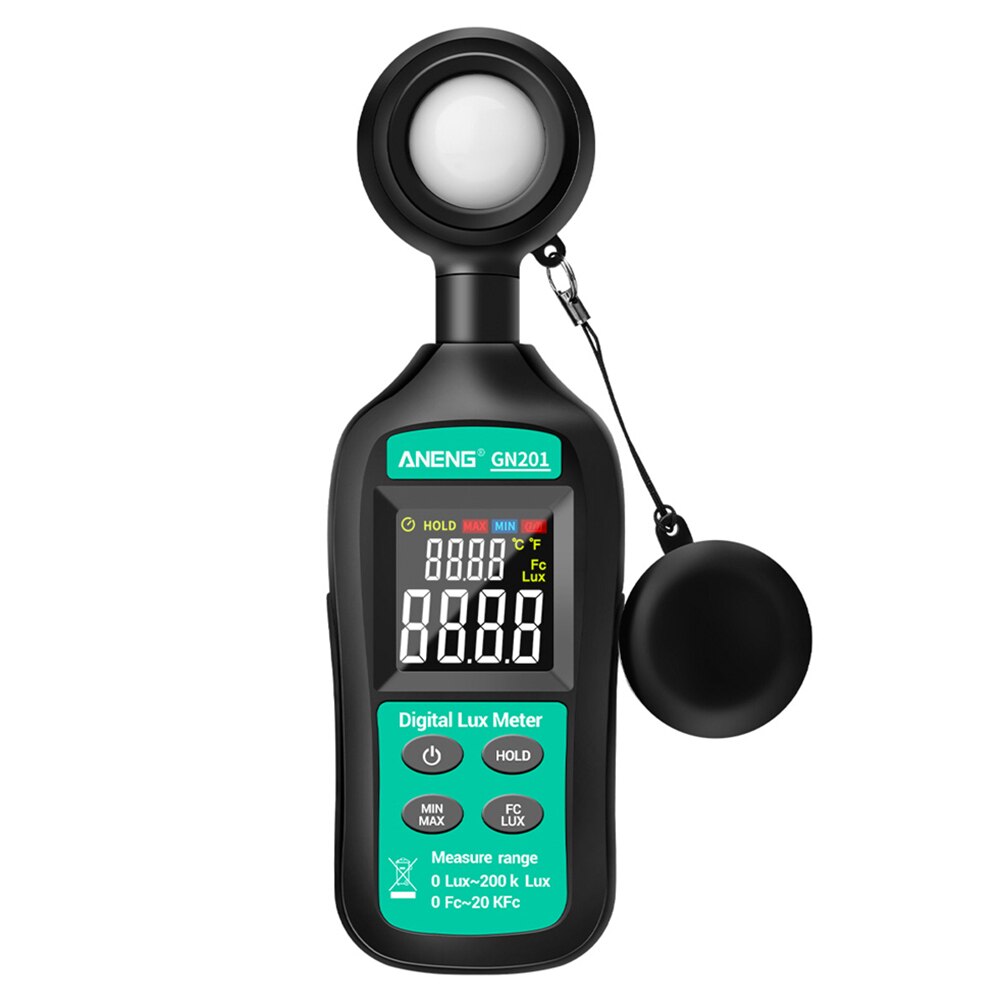 Gn201 luxmeter digital lysmåler 200k lux meter fotometer uv meter uv radiometer håndholdt illuminometer fotometer