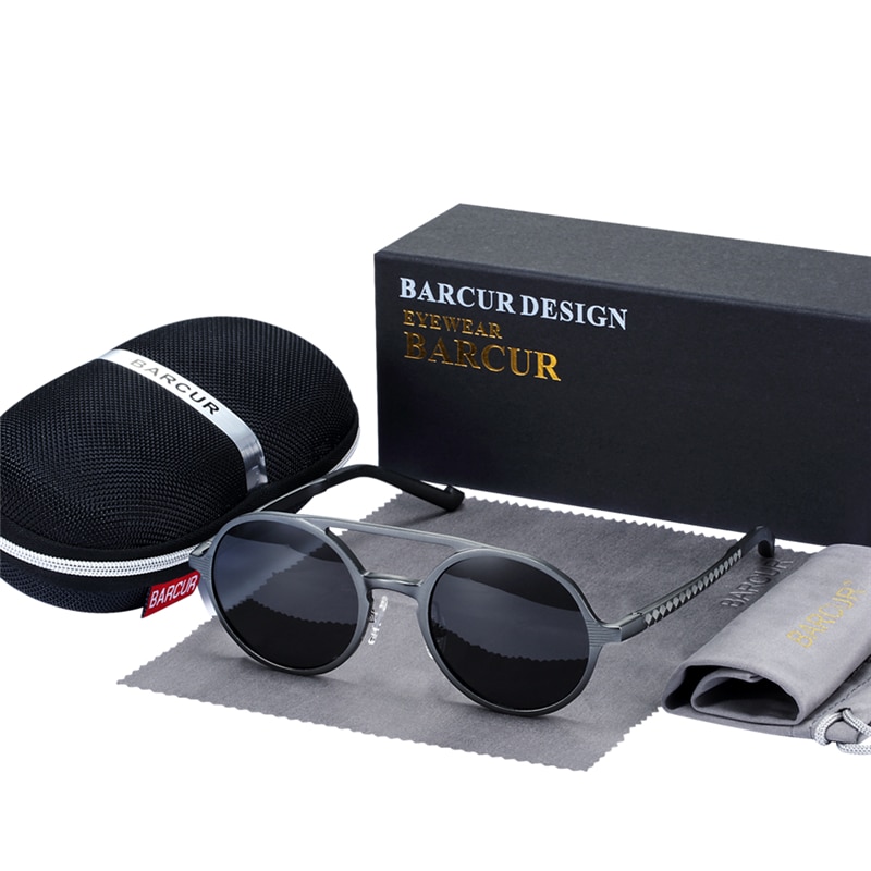BARCUR rétro aluminium magnésium lunettes de soleil polarisées Vintage accessoires lunettes femmes lunettes de soleil conduite hommes lunettes de soleil rondes