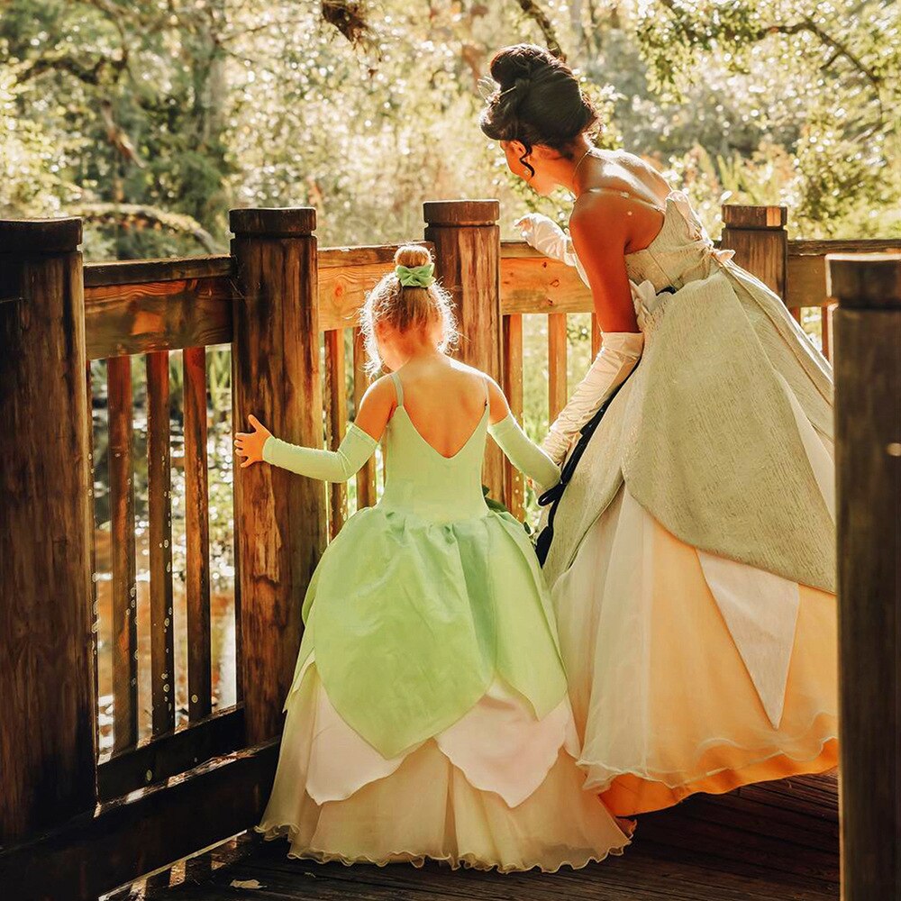 Costume princesse et la grenouille pour filles, robe Tiana de carnaval, robes de jeu de rôle