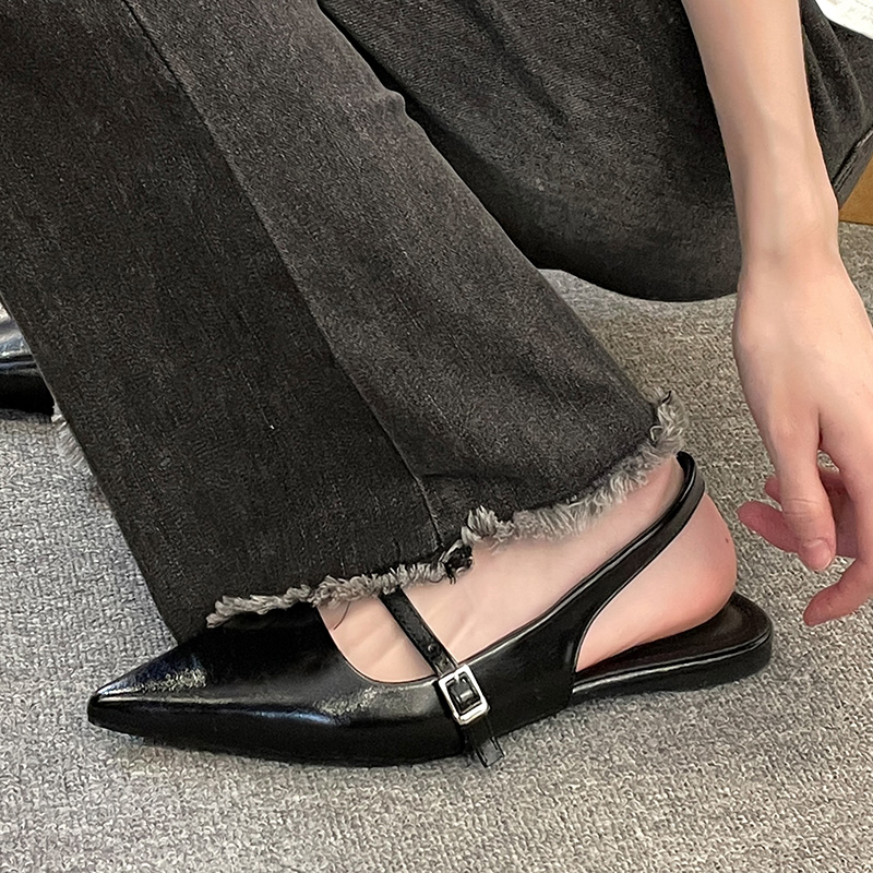 Dam lyxiga sammetsmockasiner spetsiga loafers dam våren svarta balett platta sandaler: Svart / 35