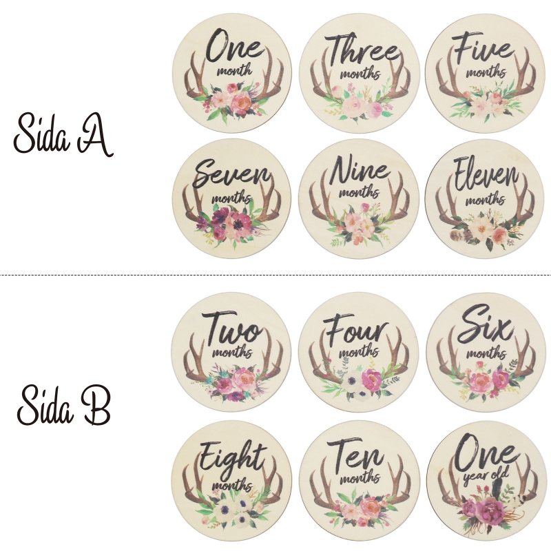 6 Stuks Handgemaakte Baby Milestone Kaarten Cartoon Herten Hoorns Bloemen Gedrukt Hout Carrd