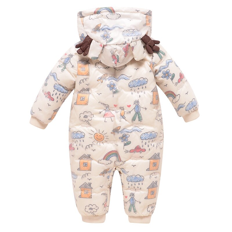 Pasgeboren Baby Kleding Cartoon Print Hooded Dikkere Warme Beneden Jumpsuit Baby Boy Romper Baby Meisje Rompertjes Winter Kleding