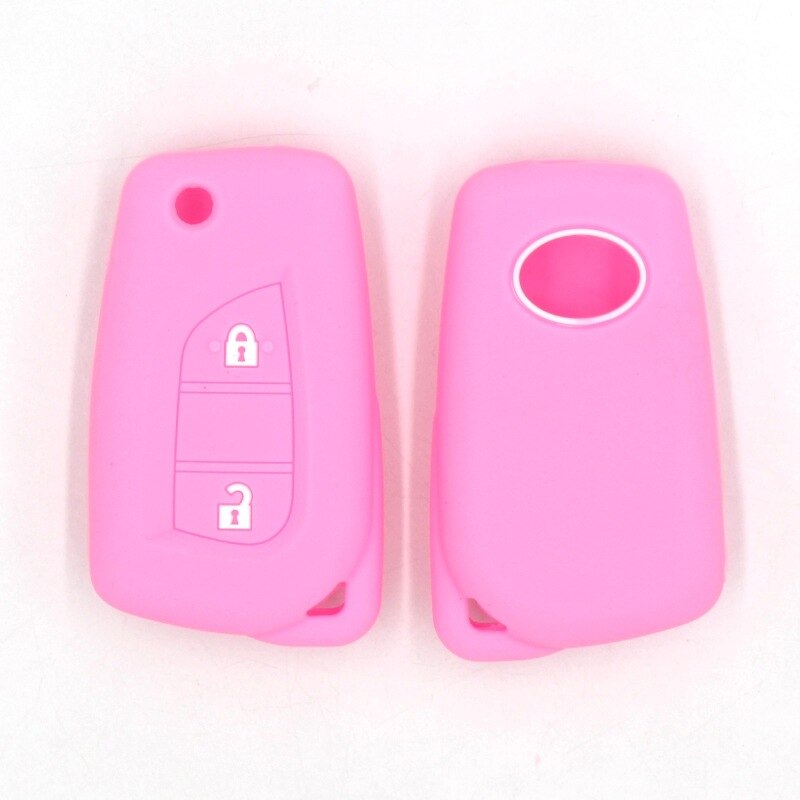 Silicone Rubber Car Key Cover Case Shell Set Protector Fob for Toyota Aygo Yaris Highlander Camry RAV4 2 Button Key Holder: Pink
