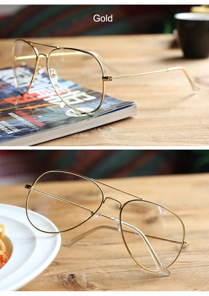 Retro estilo aviador gafas con montura metálica hombres y mujeres Vintage de de oro/plata/gris/negro transparente lente gafas
