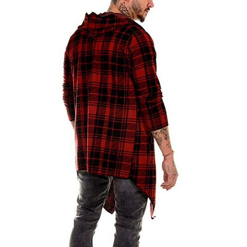 Herre hettegenser rutete skrive ut grøft uformelt cardigan jakke jakke langermet mannlig yttertøy høst vinter slank passe lang frakk streetwear