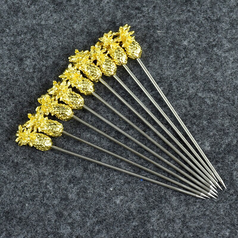 Stainless Steel Swizzle Sticks Fruit Pineapple Stick Cocktail Pick for Kitchen Bar Accessory