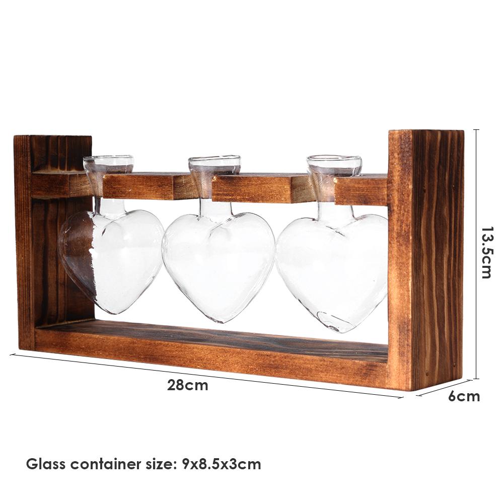 Glas och trä vas plantering terrarium bord skrivbord hydroponics växt bonsai blomkruka hängande krukor med trä bricka heminredning: D003