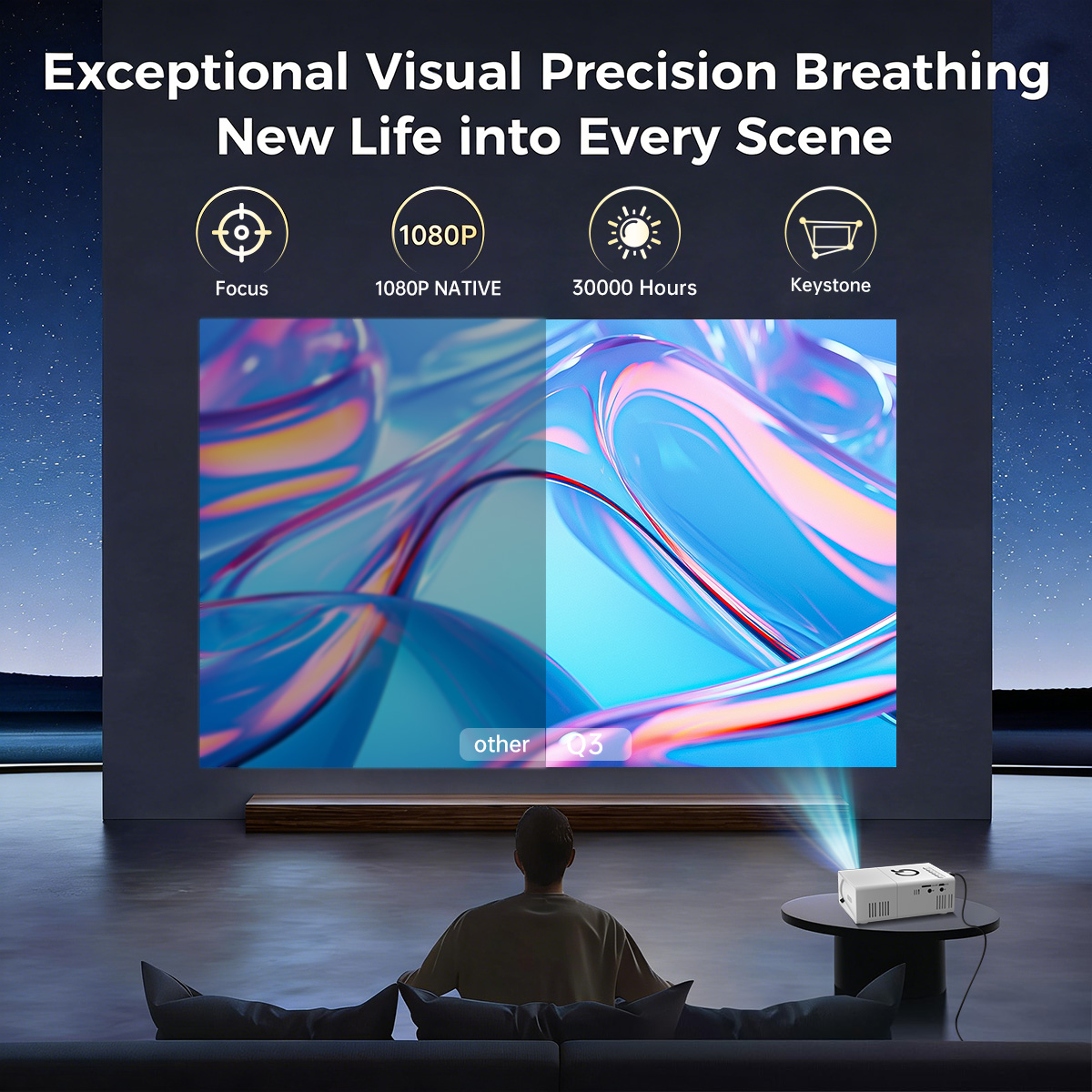 Projetor portátil, Nativo 720P, tela de 30-100 polegadas, projetor para home theater, viagens e jogos, presente de Natal