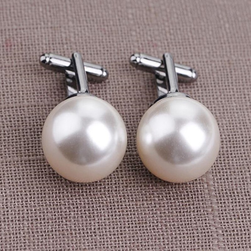 Vintage Beads Cufflinks For Men Round White Imitation Pearl Cuff Link Women Suit Concise Business Cufflink Wedding Party Cuflink